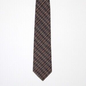 Beans McGee Necktie plaid blue tan vintage USA traditional cotton linen